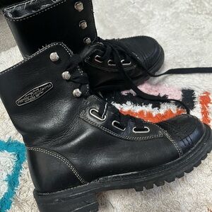 Harley-Davidson Black Leather Lace-Up womens motorcycle Boots size 7.5